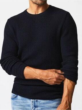 Billy Reid Black Waffle-Knit Crewneck Sweater